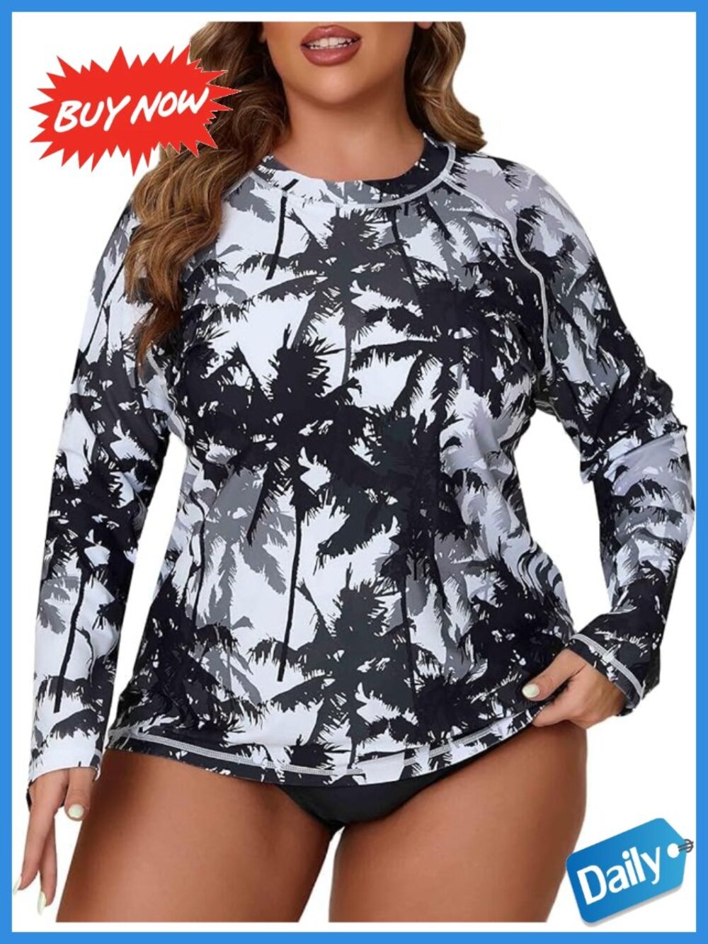 Plus Size Long Sleeve Rash Guard with Built in Bra UPF 50+ Swim Top